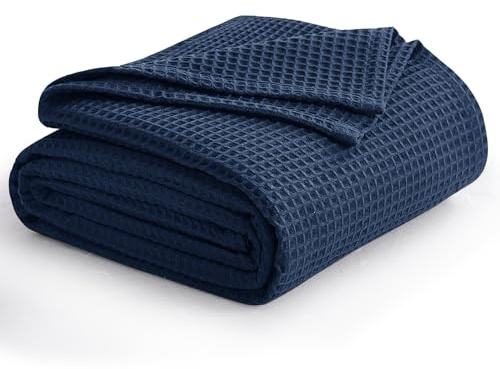 Aisbo Dünne Sommerdecke Blau - Waffelpique Leichte Decke 230x270 cm als Sofadecke Couchdecke, Weich Kuschelige Wohndecke Wohnzimmer, Couch Bett Flauschig Riesen Decke Überwurf