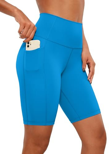 CRZ YOGA Naked Feeling Damen Kurze Leggings High Waist Radlerhose Yoga Fitness Sporthose mit Taschen - 20cm Madagaskar Blau 36