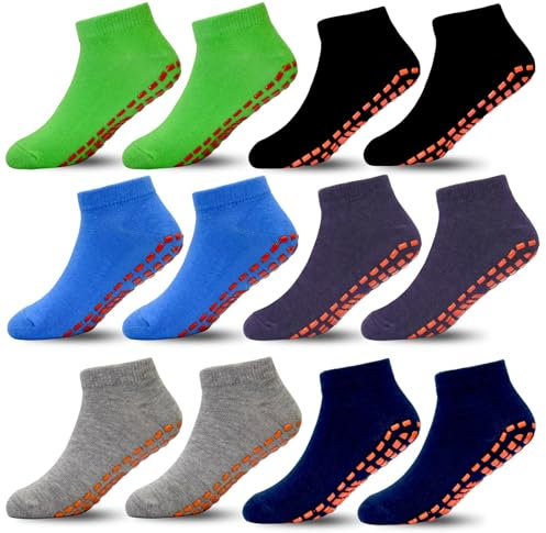 ARERWA Antirutschsocken Kinder Trampolin Socken 6 Paar Stoppersocken Kinder Yoga Socken für 10-13 Jahre Jungen Mädchen