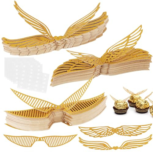 Gold Glitter Flügel 150Stk Golden Snitch Wings Schokolade Deko Mit Klebepunkt Goldene Flügel Cupcake Topper Goldene Engelsflügel Für Bonbons Kuchen Cupcakes Party Mottoparty