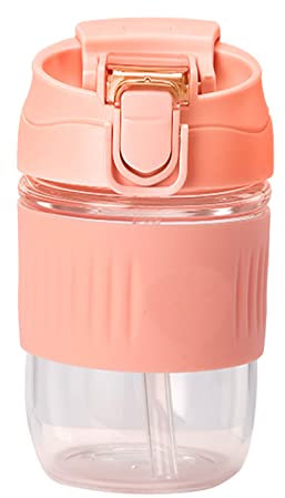 Oadnijuie Botella de agua transparente de 350 ml/550 ml con pajita, botellas grandes portátiles para deportes, fitness, botellas de agua, taza de café con tapa y popote de vidrio personalizada