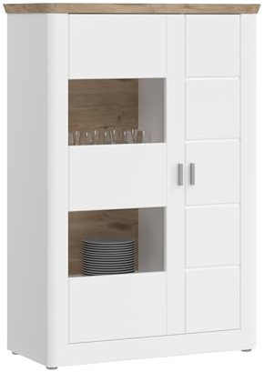 möbelando Vitrine >Michigan< in weiß/weiß matt - 94x139x43cm (BxHxT)