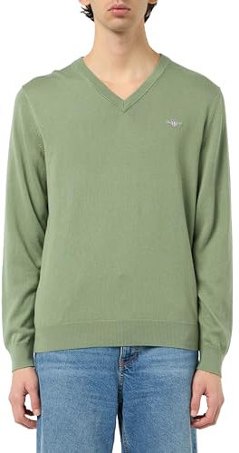 GANT Herren Classic Cotton V-Neck Pullover, Kalamata Green, Large