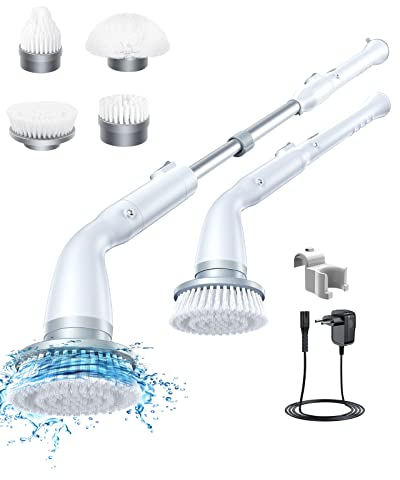 LABIGO Elektrische Reinigungsbürste 300 RPM Power Scrubber Mit 4 Austauschbaren Bürste, Haushalt Putzbürste Elektrisch für Fugenbürste Fliesen Bad Bathtub - Weiß