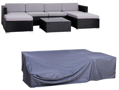 SVITA Lugano Gartenlounge Set mit Abdeckhaube Polyrattan XXL Sofagarnitur Gartenmöbel Outdoor Lounge Rattan Gartensofa Outdoor Sitzgruppe Schwarz