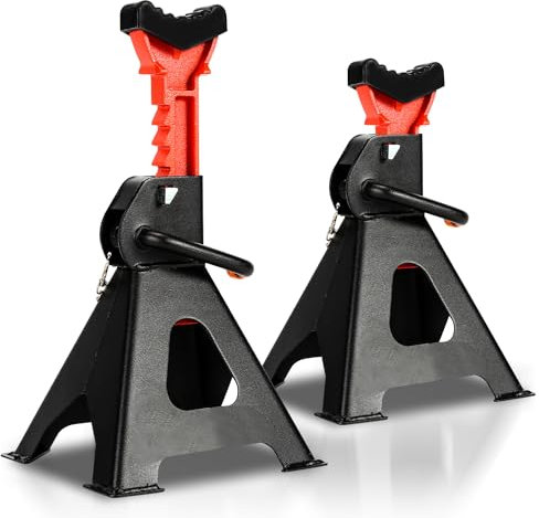Ollewiellan 2 Stück Unterstellbock 3T Tragkraf Höhenverstellbar 285-430mm, Unterstellböcke kfz Stützböcke mit Sicherungssplint und Gummiauflagen, Auto PKW Abstellbock Stützbock Ständer