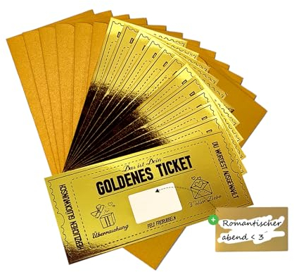 12 pcs goldenes Ticket rubbellose wunschgutschein Gutschein zum selber ausfüllen | Gutscheinkarte zu Weihnachten | eburtstagskarte Goldenes Ticket mit Umschlag | Geschenk Idee für Freundin,Mama,Kind