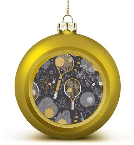 Lustige Tennisschläger und Tennisbälle, Weihnachtskugel, Ornamente, 6,1 cm, bruchsicher, Weihnachtsbaumschmuck, Kugeln, goldener Stil, hängende Weihnachtsschmuck für Weihnachtsbaum,