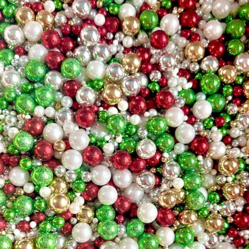 Christmas green white red silver gold metallic sprinkles edible pearls cupcake cake toppers biscuits ball mix pearls decoration 100s 1000s party baking MERRY CHRISTMAS