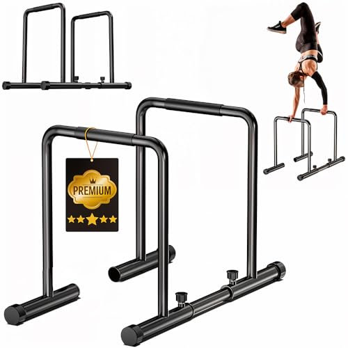 ManiBoom Barras Paralelas Calistenia Ancho y Altura AJUSTABLE Carga 150kg - Barra Fondos Agarre ERGONOMICO para gimnasia en Casa - Dip Bar Calisthenics - Pull up Station - Bars Paralletes