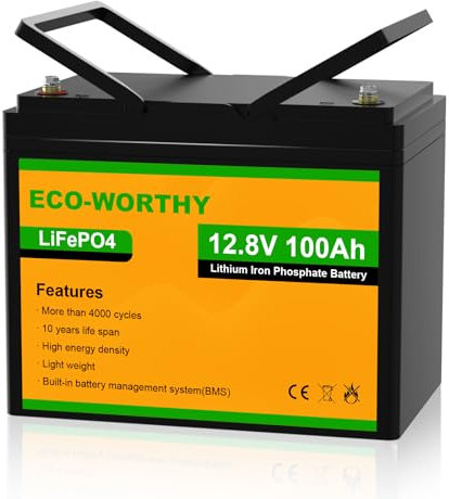 ECO-WORTHY LiFePO4 Battery 100AH 12.8V with Low Temperature Protection,100A BMS,4000-15000 Deep Cycles Battery,for RVs,Boats,Campervan,Backup Power,Home Energy Storage