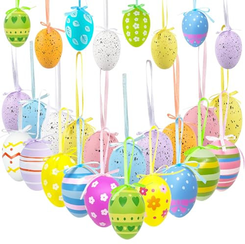 Ostereier zum Aufhängen, 24 Stück 6 cm Bunte Ostereier Plastik, Ostereier Deko zum Befüllen, Osterdeko Modern für Sträuße, Korb, Kranz und Zweige zur Osterzeit, Ostern Deko