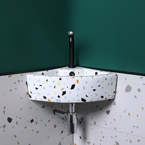 Keramik Eck Waschbecken,Platzsparendes Hänge-Waschbecken,Waschbecken Gäste Wc,Modernes Waschbecken,Eckspüle Bad Waschtisch,Für Kleine Räume, Schwebender Wandschrank(17.1in/43.5cm)