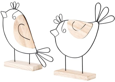 levandeo 2er Set Deko Aufsteller Vogel Metall Holz Schwarz Natur Draht Deko Tischdeko Frühling Figur Wohndeko