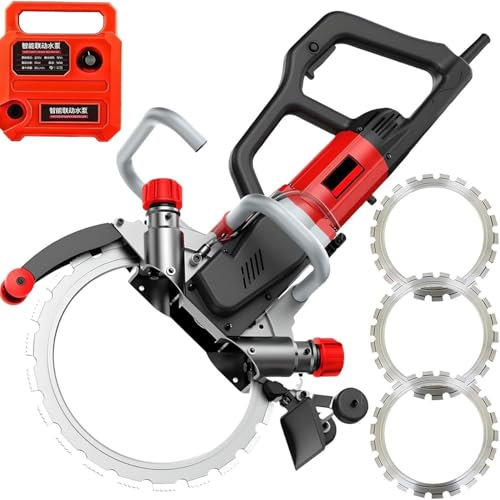 Concrete Ring Saw, Concrete Cutter Saw with Blade, 27/30CM Cut Depth, Brushless Wall Chaser with Water Fed Dust Suppression, 3000rpm Electric Slotter Cutter for Stone, Wood, Porcelain(30cm,3xblade)