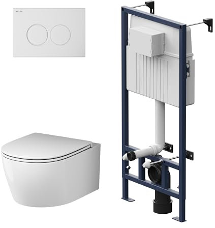 Komplettes Set - Vorwandelement inkl. Betätigungsplatte II70101 + Hänge-WC Flash CXB1700SC FlashClean + WC-Sitz mit Soft-Close-Absenkautomatik, AM.PM ProC IIS70101.XB1700