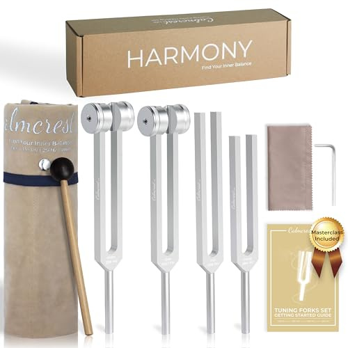 Tuning Forks for Healing Set (128Hz, 136.1Hz, 256Hz, 384Hz) - Weighted Tuning Forks with a Rubber Mallet - Chakra Sound Therapy Devices with a Bag, Gift Packed Healing Gifts for Women & Men