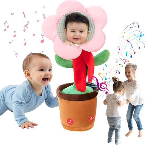 MYDYYO Fleur Dansante avec Visage Personnalisé,Jouet Tournesol Parlant et Dansant Personnalisé,Répète ce Que Vous Dites,Connectez Bluetooth pour Ecouter de la Musique,Cadeaux Amusants Personnalisés