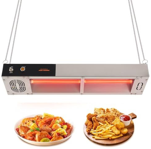 Wärmelampe Küche Gastro, 750W Edelstahl Hängend Heizungmit Heizungsanzeigelampe, Höhe Verstellbar Wärmebereich 30-50°C, Wärmebrücke Essen für Cafeterias, Restaurants