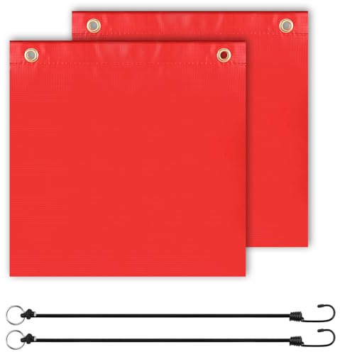 Rote Warnflagge 30x30cm, 2 Stück Warnfahne Rote Fahne Überlänge nach StVO §22 mit 2 Gummiseil Kupferschnallen für Warntafel Warnfahne Überhängende Transport Lasten Wasserdicht und Wetterfest