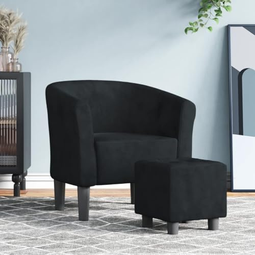 IBUQDDV Fauteuil TV, fauteuil de lecture, fauteuil lounge, fauteuil avec accoudoirs, fauteuil club avec repose-pieds, en velours noir, pour bureau, chambre à coucher