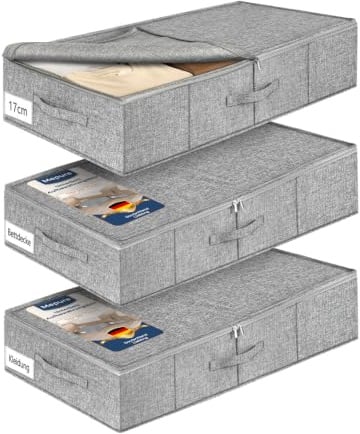 mepure 17cm Hohe Unterbett Aufbewahrungsbox , 76×40×17cm-50L，3 Stück, grau | Faltbare Unterbettkommode mit Deckel & Doppelreißverschluss, waschbarer Stoff, für Kleidung, Decken, Bettlaken & Kissen