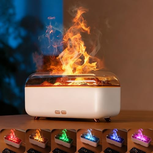 Vulkan Flame Luft Diffusor Luftbefeuchter, 7 Lichtfarben Aromatherapie Ätherisches Öl Diffusor mit Timer und Auto Aus, 250ML Ultraschall Raumluft Befeuchter für Schlafzimmer, Zuhause, Büro (Weiß)