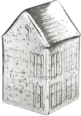 BUTLERS Deko Haus Glas - Jolly & Bright - Weihnachtsfigur | Farbe Silber - 11x11x21 cm - Dekofigur für Fensterbänke & Sideboards - Weihnachtsdekoration für den Weihnachtsbaum