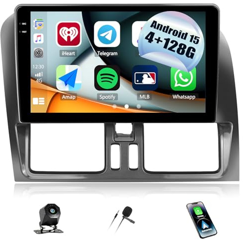 CAMECHO 4+128G Android 15 Navi Autoradio für Volvo XC60 2008-2013, 9 Zoll GPS Radio mit Bluetooth WiFi Wireless Carplay Android Auto FM RDS 32EQ Mirror Link, Incell Touchscreen +Rückfahrkamera