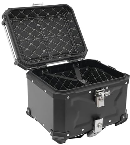 Schwarz Universal Motorrad Topcase Aluminium Hard Motorradkoffer wasserdichte Top Case Gepäckträger Koffer Motorrad Heckbox Tour Tail Box mit Schloss & 2 Schlüsseln,Max. Tragfähigkeit 10kg (45L)
