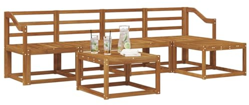 vidaXL Outdoor-Sofagarnitur 6 pcs Natur Massivholz Akazie, Gartenlounge-Set, Moderne Akazien-Couch, strapazierfähiges Outdoor-Sofa, stylische Terrassenmöbel