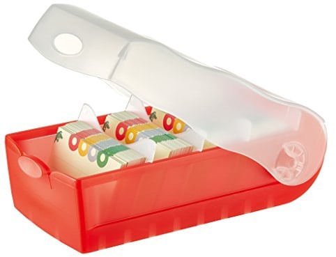 HAN Lernkarteibox CROCO, einfach Vokabeln lernen mit 5-Fächer-Lernsystem, DIN A8 Karteikasten für 500 Karten, inkl. 5 Stützplatten + 100 Lernkarten, Karteibox, Lernbox, 998-617, transluzent/rot