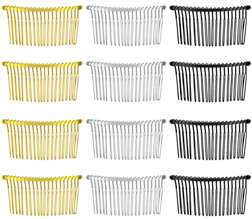 Peigne à cheveux en métal créatif cheveux accessoires peigne clip avec des dents pour les femmes, 12pcs (, or, noir)