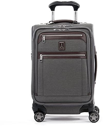Travelpro Platinum Elite Softside Erweiterbares Gepäck, 8 Rollen Spinner Koffer, USB-Anschluss, passt bis zu 15 Zoll Laptop, Männer und Frauen, Business Plus, Vintage Grau, Carry-On 20-Inch, Platinum