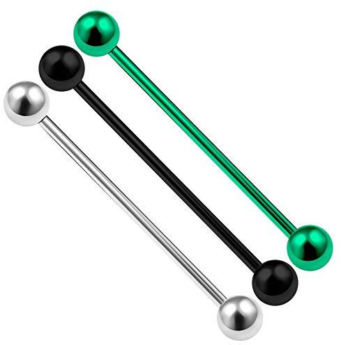 KJM FASHION 3 STK Stahl Eloxiert Industrielle 1.6 mm 14 Gauge 38 mm 1 1/2 Inch 5mm Kugeln Hantel Barbell Stecker Ohr Ohrringe Piercing Schmuck 2564