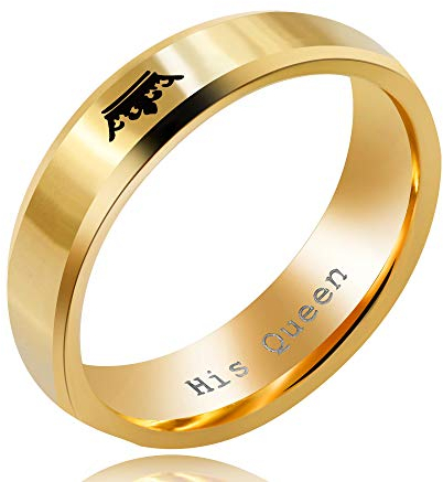 Uloveido Frauen 4mm Gold Edelstahl Versprechen Ehering Verlobungsringe Seine Königin Ring für Paare Liebhaber Geschenke SN140 (Größe 57)