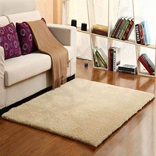 Nachahmung Wolle Teppich, Longhair Fell Wolle Schaffell Sofa Matte, Flauschig Weiche Anti Rutsch, für Schlafzimmer Sofa Boden Home Decorator, Beige, 110 x 130 cm