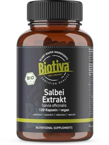 Salbei Extrakt Bio 120 Kapseln - Salvia - 400mg - vegan - ohne Trennmittel - Abgefüllt und kontrolliert in Deutschland (DE-ÖK-005) - Biotiva