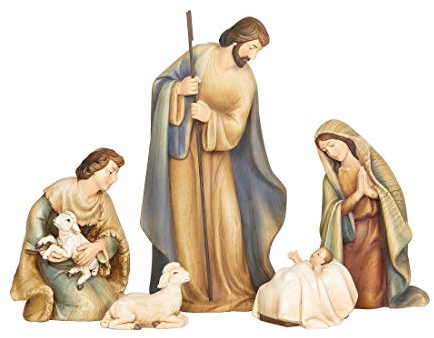 Joseph's Studio by Roman – 5-teiliges Krippenfiguren-Set mit Holzbeizen, Weihnachtskollektion, 26 cm hoch, Kunstharz, dekorativ, religiöses Geschenk, Heimdekoration, langlebig, langlebig