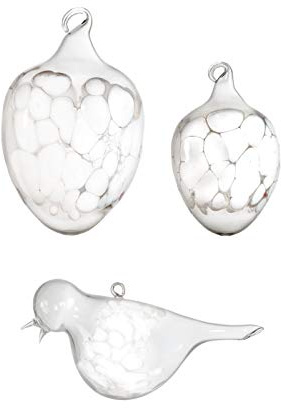 Oster - Deko Set weiß 3 St. = 2 Glas Ostereier + 1 Glasvogel mundgeblasen Lauscha