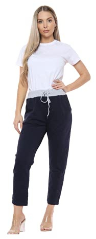 Candid Styles Womens Italian Denim Joggers Sweatpants Plain Floral Star Elasticated Waist Gym Running Yoga Pants Jogging Turn Up Trousers 8-22#Black Contrast#(UK 20-22#Womens)