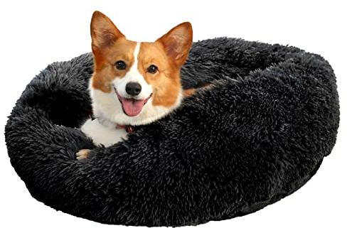 jiuzcare Katzenbett 50x50 cm Haustierbett für Kleine Hunde und Katzen Rund Donut Plüsch Kuschelbett Hundebett Katzenbett Waschbar Flauschig Hundekissen Katzenkissen, Schwarz