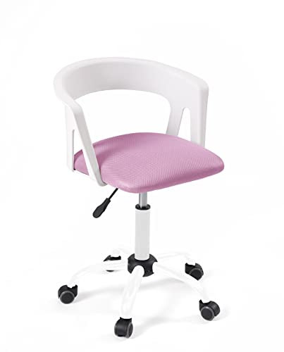 KAYELLES Chaise de Bureau compacte et Design Fille, siège Textile Mesh Respirant rembourré, Dossier avec accoudoirs, Hauteur réglable, pivotant à 360°, roulettes Souples, Pied métal AYA (Blanc Rose)