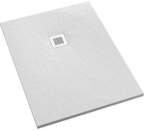 VBChome Duschwanne Komposit 80 x 90 x 3 cm Weiß Steinstruktur Stonicryl®-Komposit Rechteckig Siphon Duschtasse Drei Montagemöglichkeiten Duschbecken Stabil + Siphon