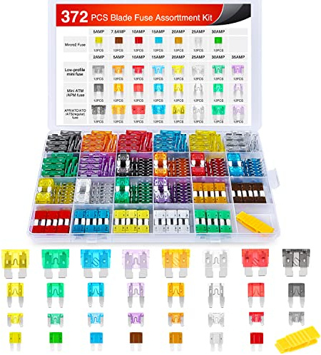 Nilight 372 PCS Car Fuses Assortment Kit Standard Mini LP Micro2 Blade Replacement Fuse ATO ATC APS ATS APR 2A 5A 7.5A 10A 15A 20A 25A 30A 35A for Cars Trucks RVs