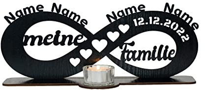 Waluna® Familien Gechenk Teelichthalter zu Weihnachten Unendlichkeitszeichen personalisiert mit Wunschnamen/Datum zum Jahrestag Tischdeko in 12 Farben (Meine Familie)