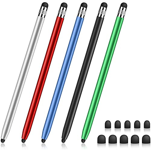 GUUGEI Lot de 5 stylets capacitifs pour écrans tactiles pour iPad, iPhone, téléphone Android, Chromebook, tablette, PC, haute sensibilité et précision, double pointe fine en caoutchouc