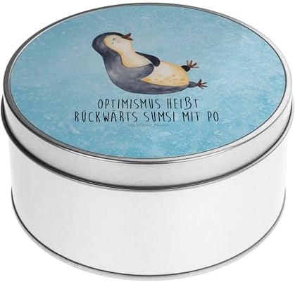 Mr. & Mrs. Panda Blechdose rund Pinguin Lachen - Geschenk, Metallkiste, Aufbewahrungskiste, Freude, Blechdosen mit Deckel, Humor, lustiger Spruch,