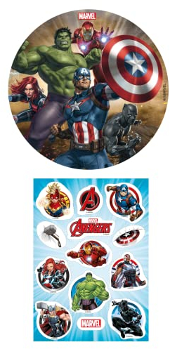 2er Set Avengers Essbarer Tortenaufleger 16cm + Muffinaufleger, Tortendeko Kindergeburtstag Tortenbild