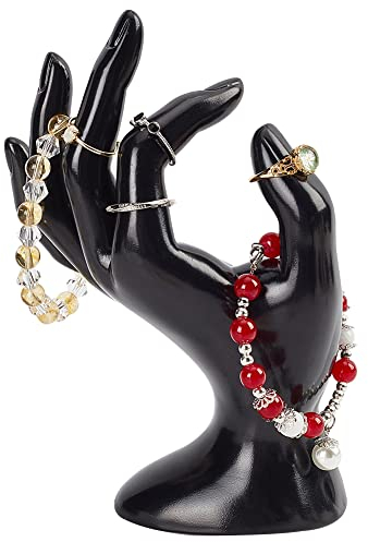 PH PandaHall OK Gesture Porte-bague à Main, Noir Anneau Bracelet Montre Support Bijoux Affichage Bijoux Support Mannequin Main pour Décoration de la Maison Affichage au Détail, 7.1x11.5x18cm